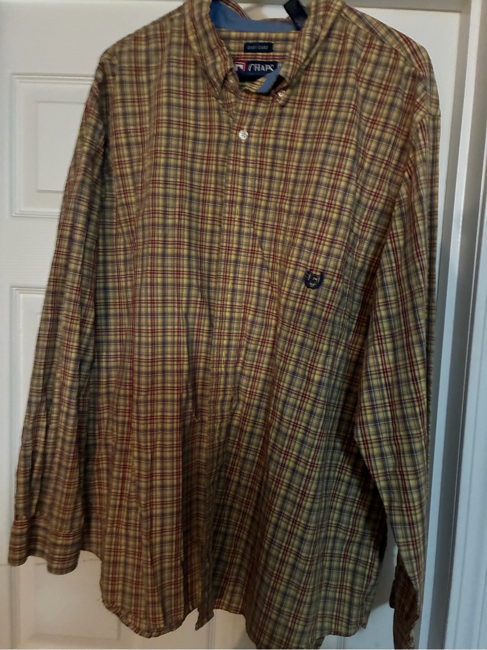 Chaps Men's Yellow and Red Plaid Button-Down Shirt